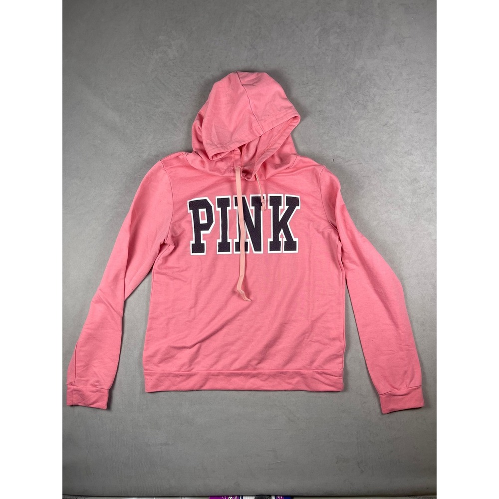 PINK Victoria's Secret Pullover Hoodie Pink Graphic Logo Size L Long Sleeve